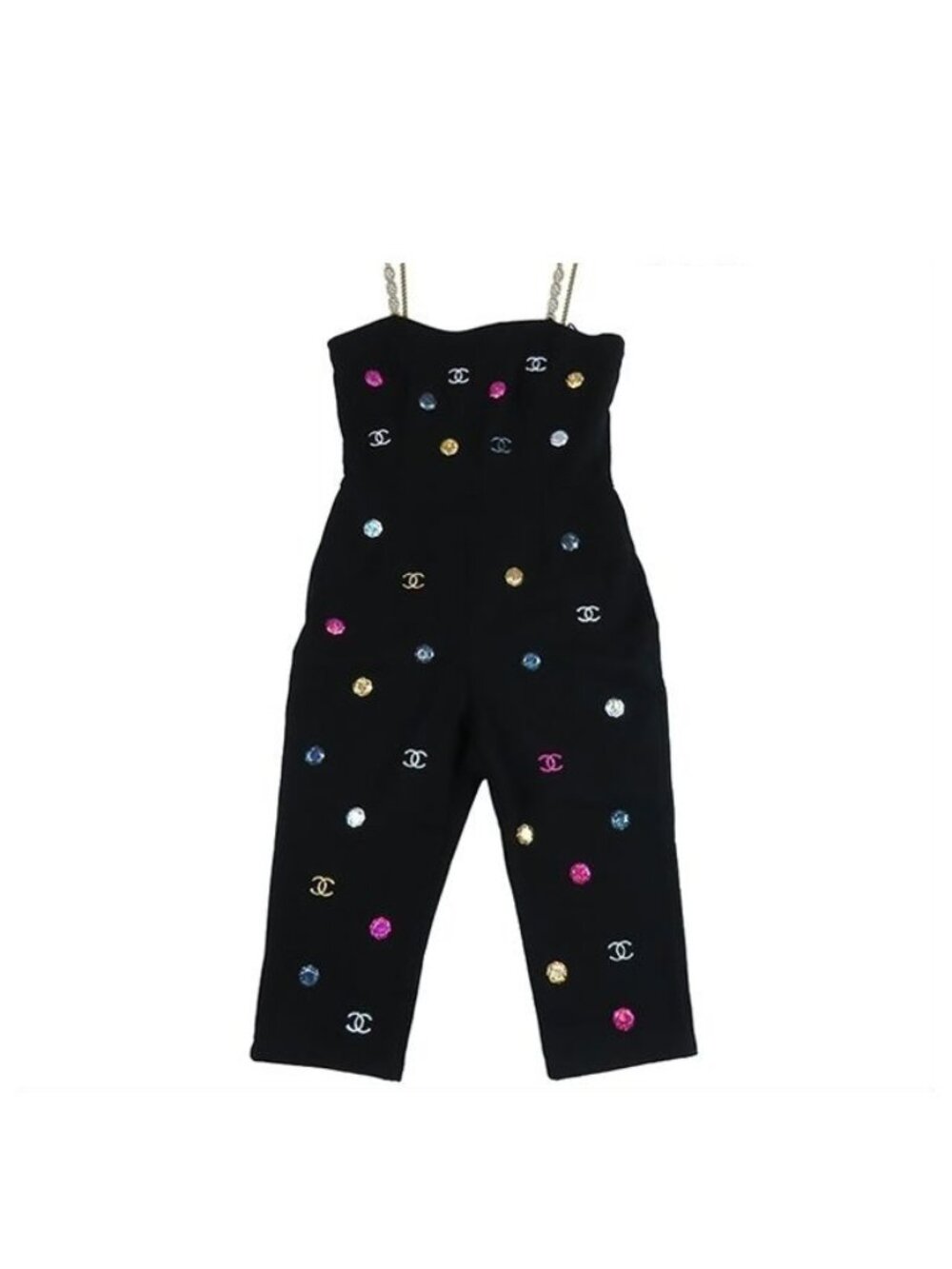 Chanel Jumpsuit Black Multicolor Gold Cotton CC Logo 38